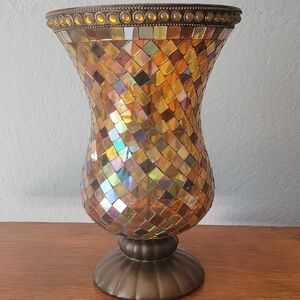 PARTYLITE Global Fusion 12" Hurricane Mosaic Stained Glass Candle Holder